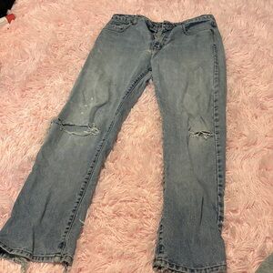 Calvin Klein Jeans Women's Light Blue Straight-Leg Distressed Jeans